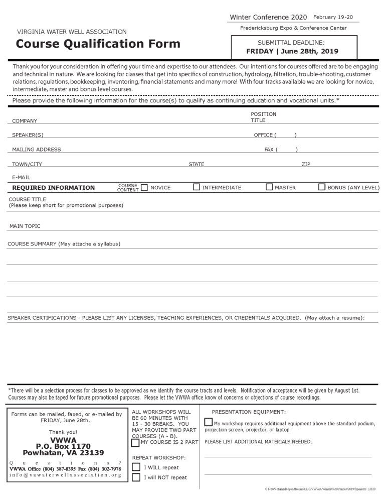 2020 Course Qualification Form
