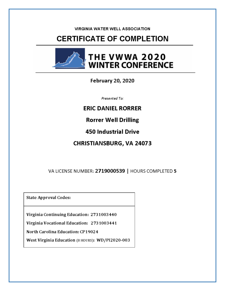 WC20 Certificate of Completion Available